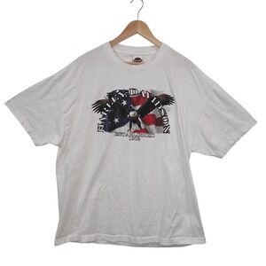 Harley Davidson Mens White Cotton T Shirt 2XL Eagle Flag Orange County 2014